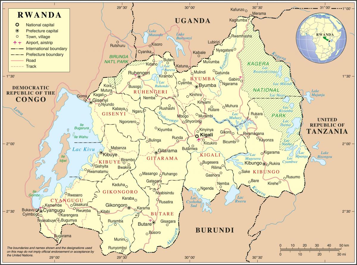 harta administrative, harta e Ruandës