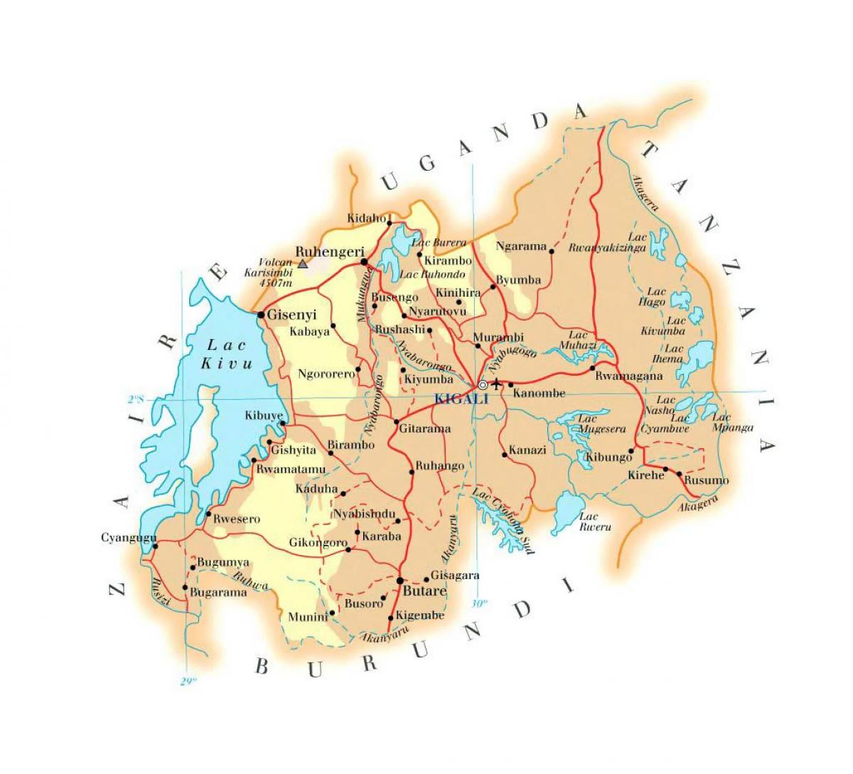 harta e rrugës Ruanda