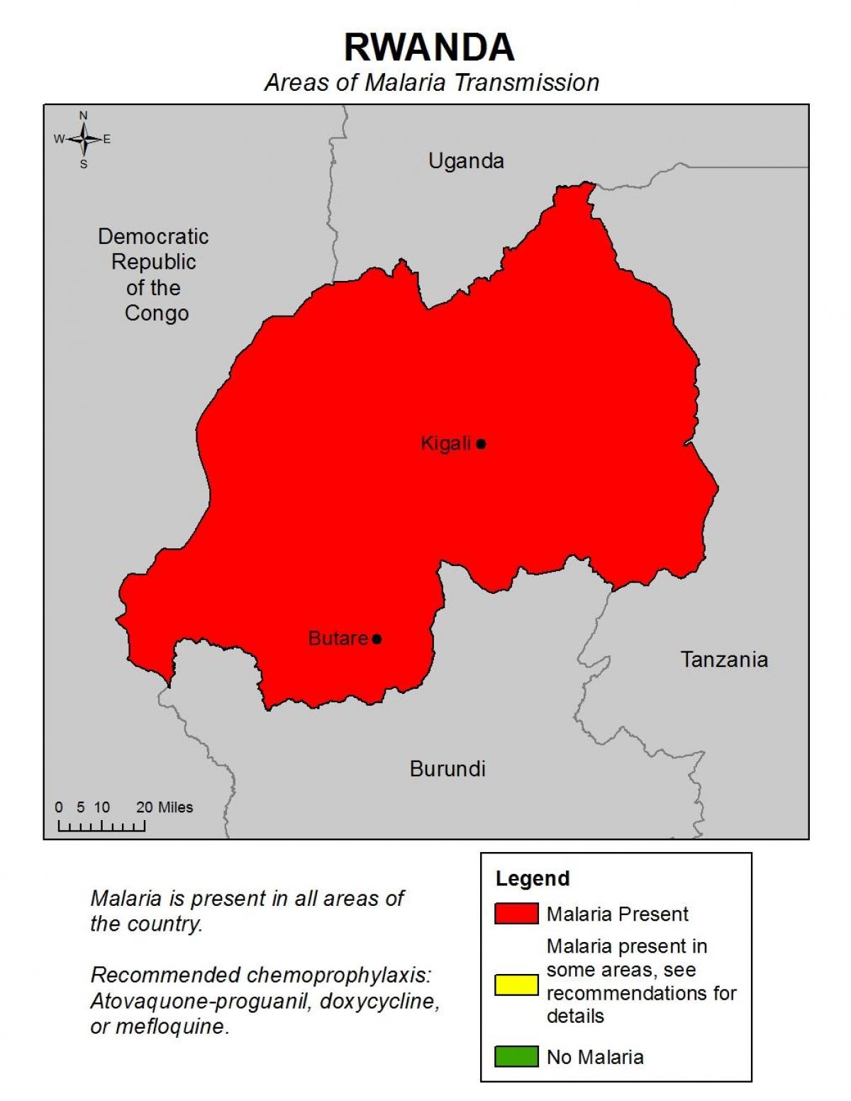 harta e Ruandës malaria