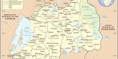 Harta e hartës Ruanda vendet fqinje