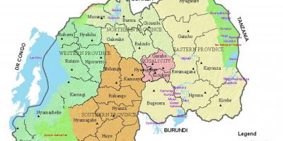 Harta e Ruandës, me rrethe dhe sektorët