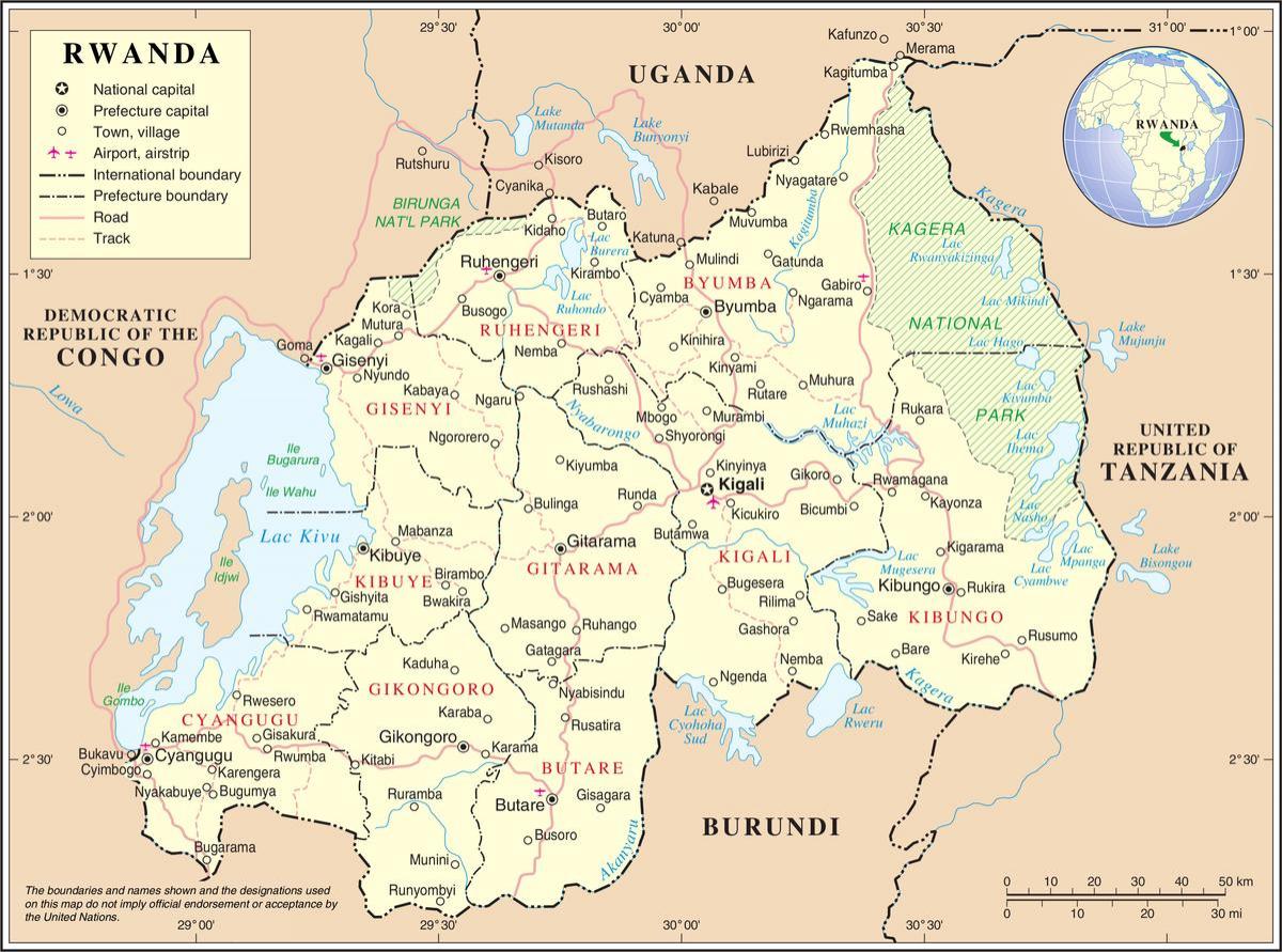 harta e hartës Ruanda vendet fqinje